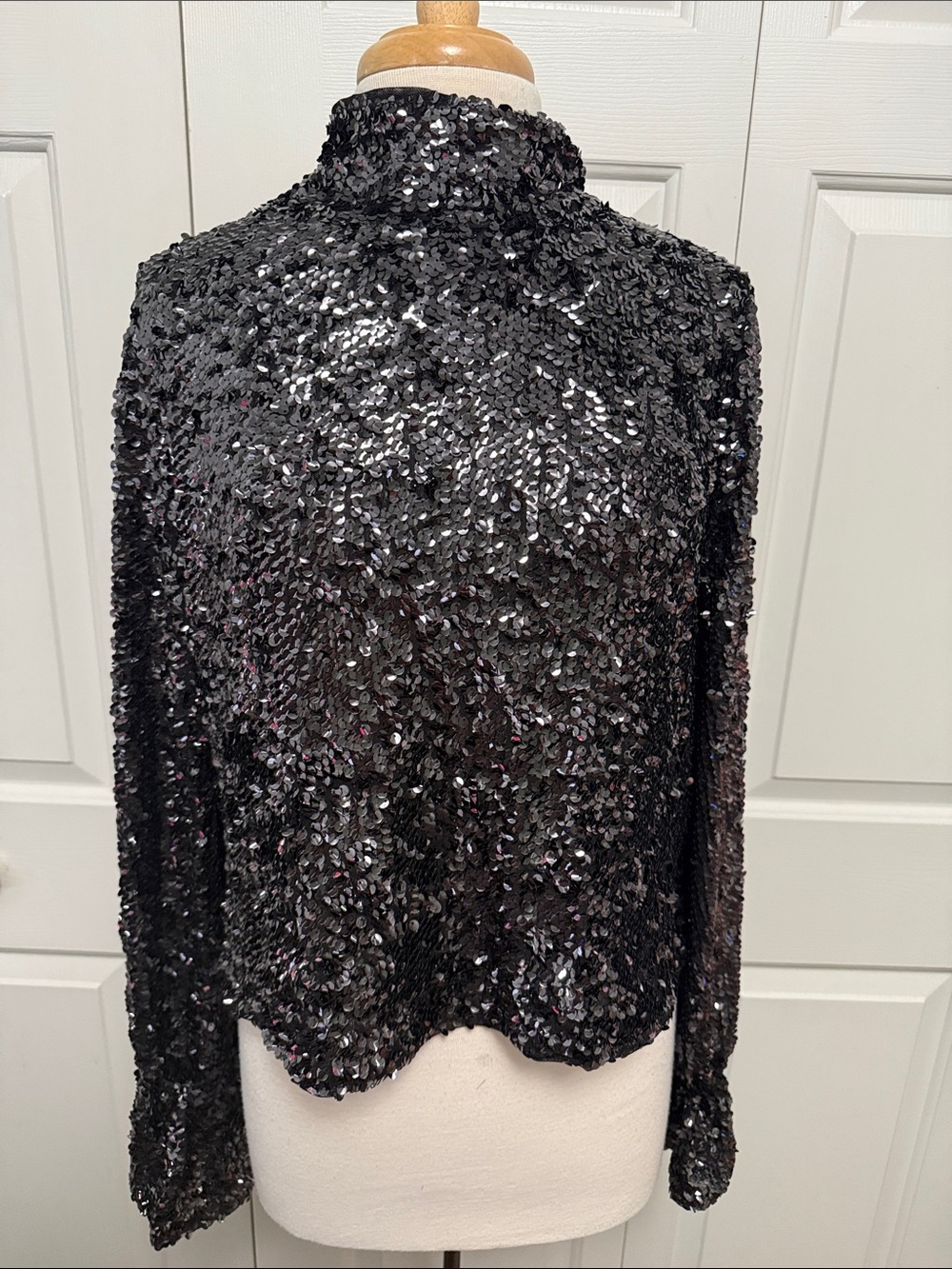 Free People Black Sequin Mock Neck Top